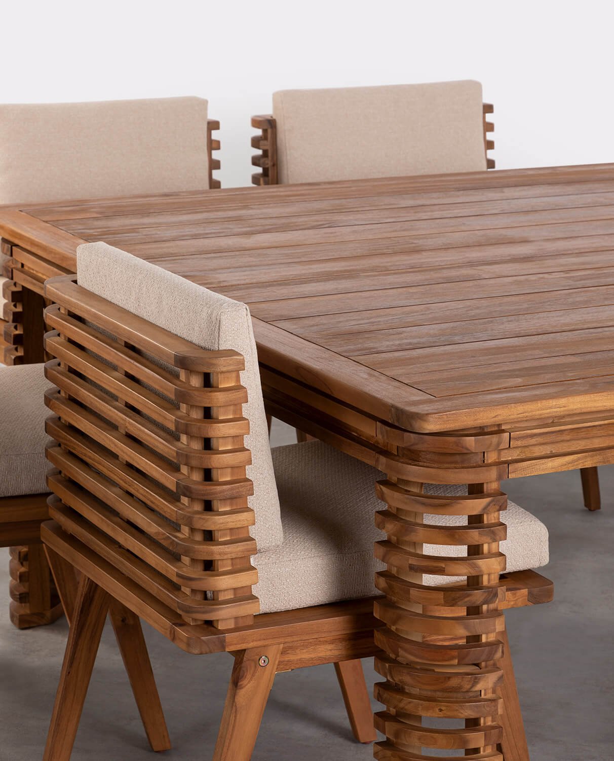 Set de Mesa Cuadrada y 8 Sillas de Madera de Acacia y Tela Hazan, imagen de galería 2
