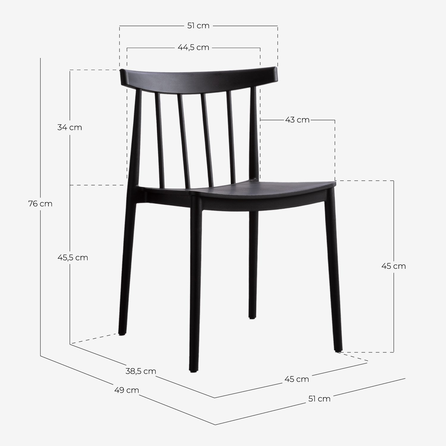 Pack 4 Sillas de Comedor de Polipropileno Sunty, medidas