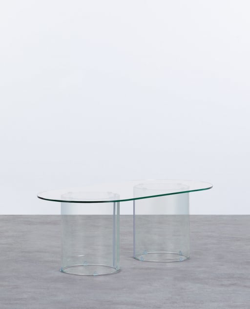 Mesa de Centro Ovalada de Cristal Templado (120x60 cm) Kolu