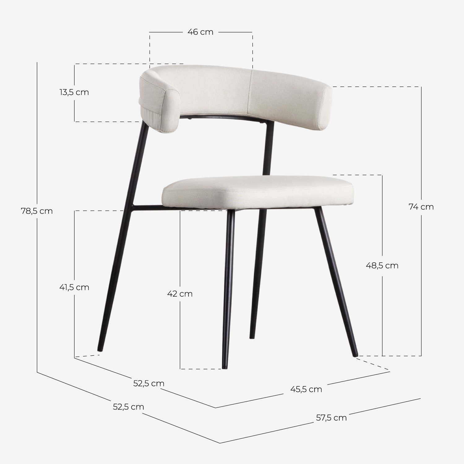 Pack 2 Sillas de Comedor de Metal y Tela Eloise, medidas