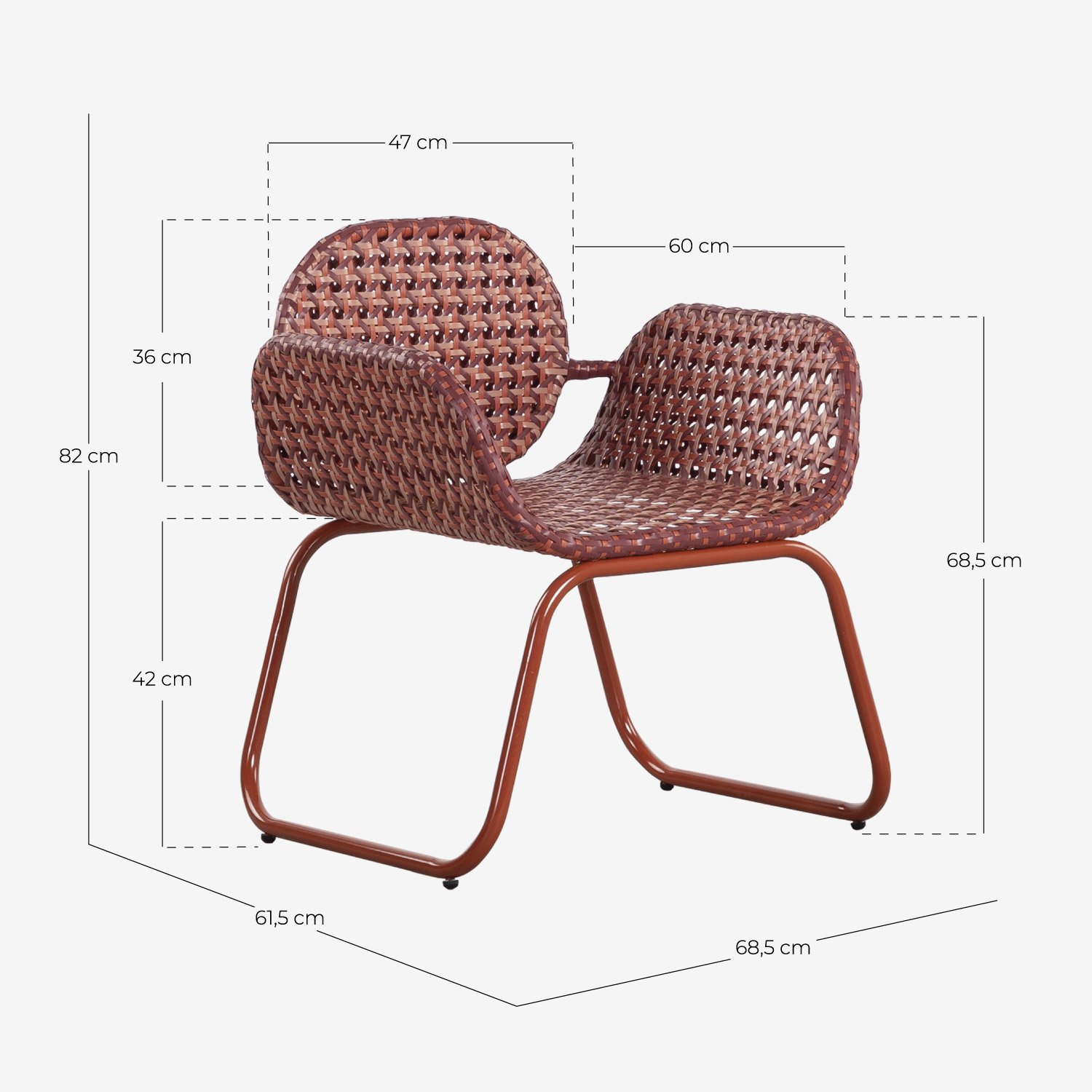 Silla de Exterior de Aluminio y Ratán Sintético con Reposabrazos Roys, medidas