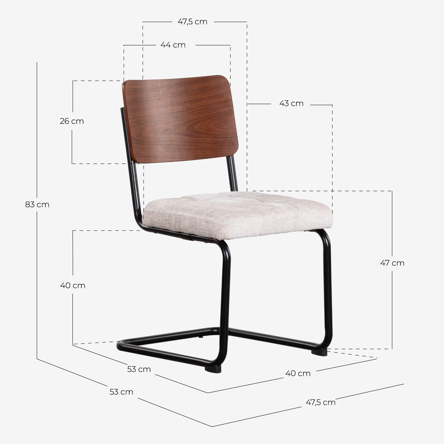 Silla de Comedor de Madera y Tela Cuba, medidas
