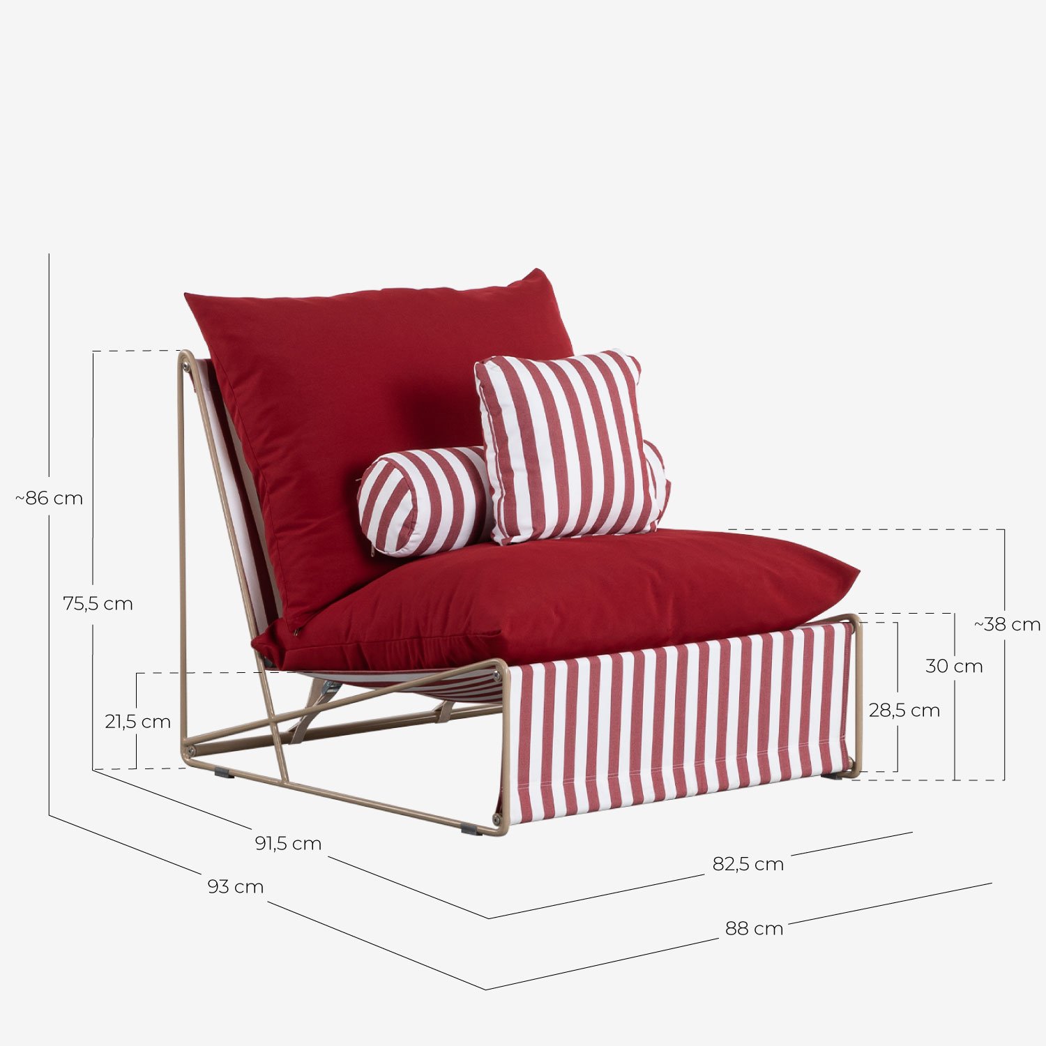 Sillón de Metal y Asiento de Tela Carpa, medidas