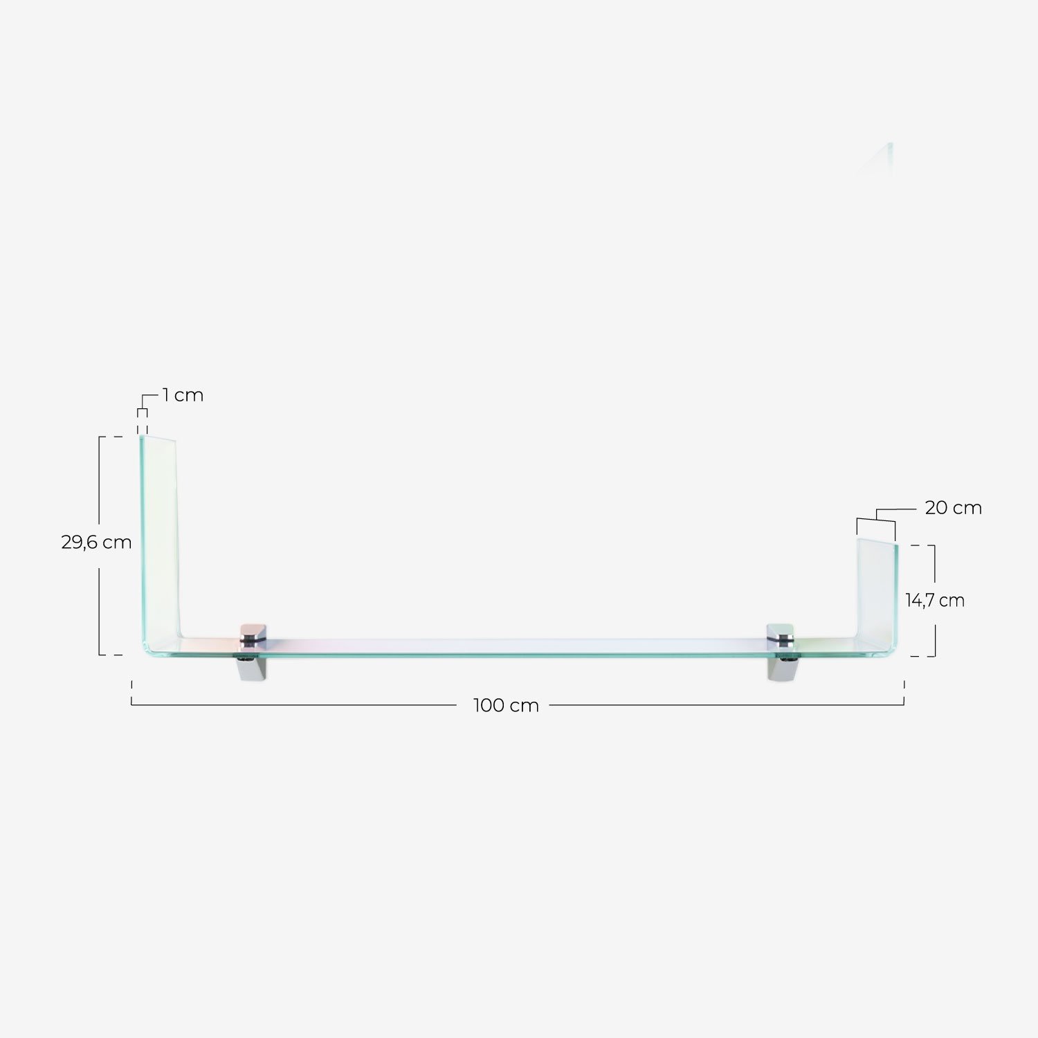 Set de 2 Estantes de Pared de Cristal Curvado en L Iris, medidas