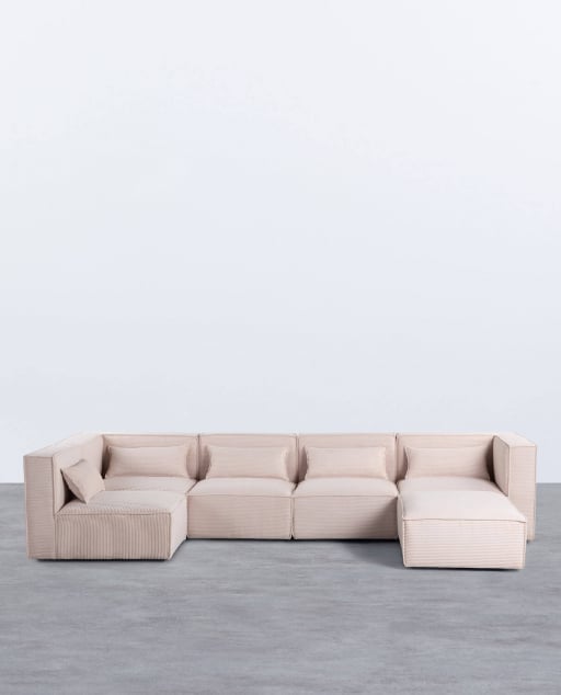 Sofá Modular de 5 piezas con Puff de Pana Gruesa Kilhe