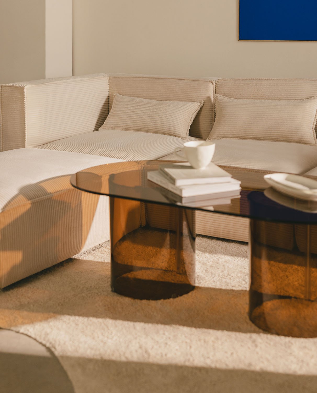 Sofá Modular de 2 Piezas Esquinero y Sillón con Puff de Pana Gruesa Kilhe, imagen de galería 2