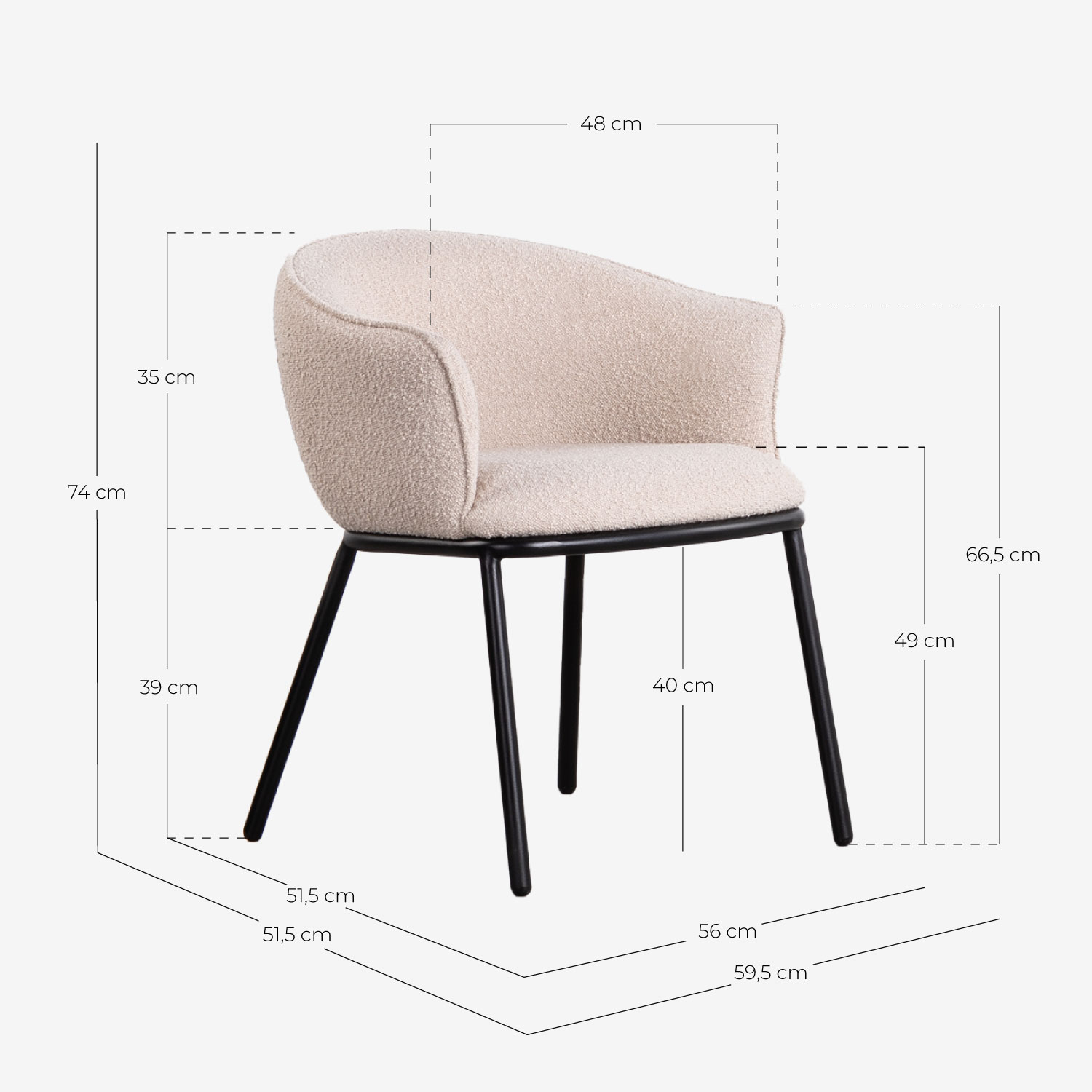 Pack 2 Sillas de Comedor de Tela y Metal Bonie, medidas