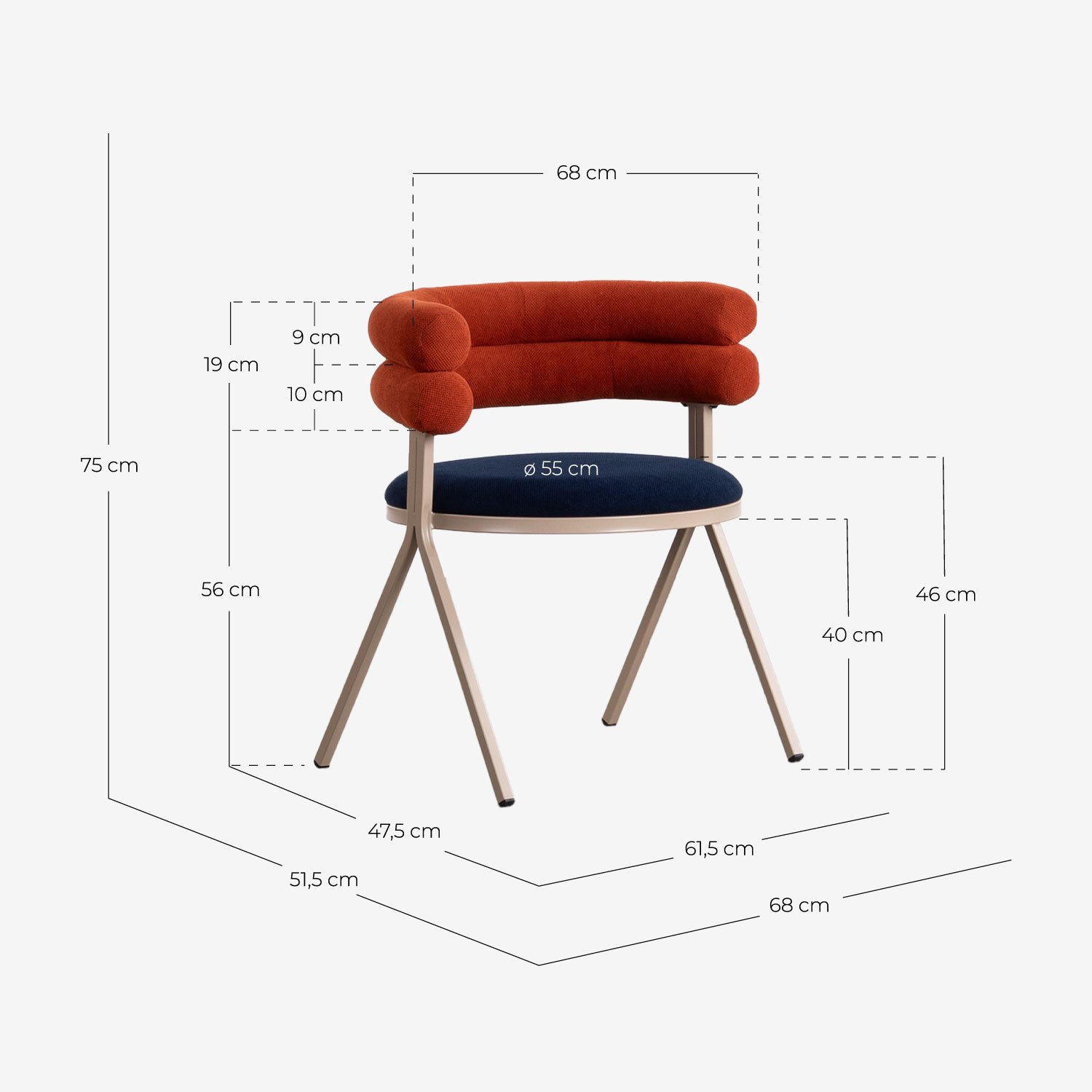 Silla de Comedor de Tela y Metal Aixa, medidas