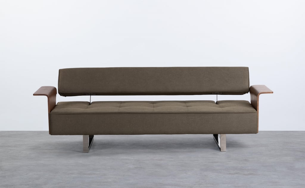 Sofá Cama de 3 Plazas con Reposabrazos de Madera y Tela New 70S