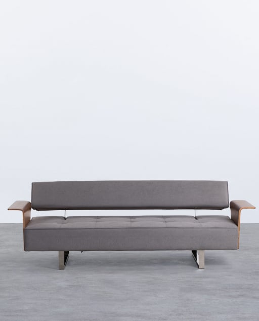 Sofá Cama de 3 Plazas con Reposabrazos de Madera y Tela New 70S - Gris Concrete