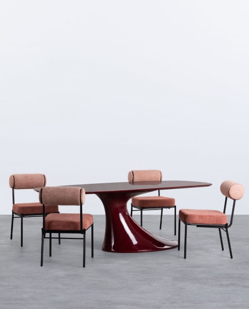 Set de Mesa de Comedor Rectangular de Madera Cool Flawas y 4 Sillas de Tela Elin