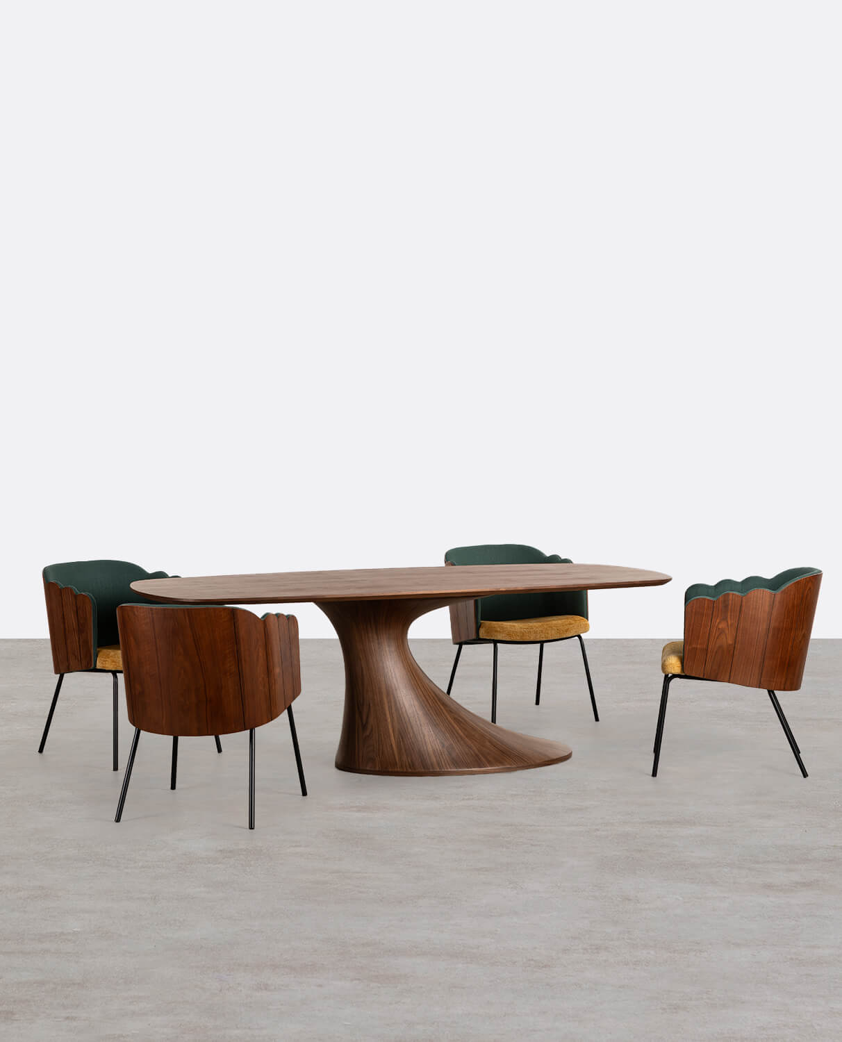 Set de Mesa de Comedor Rectangular de Madera Flawas y 4 Sillas de Tela Rene, imagen de galería 1