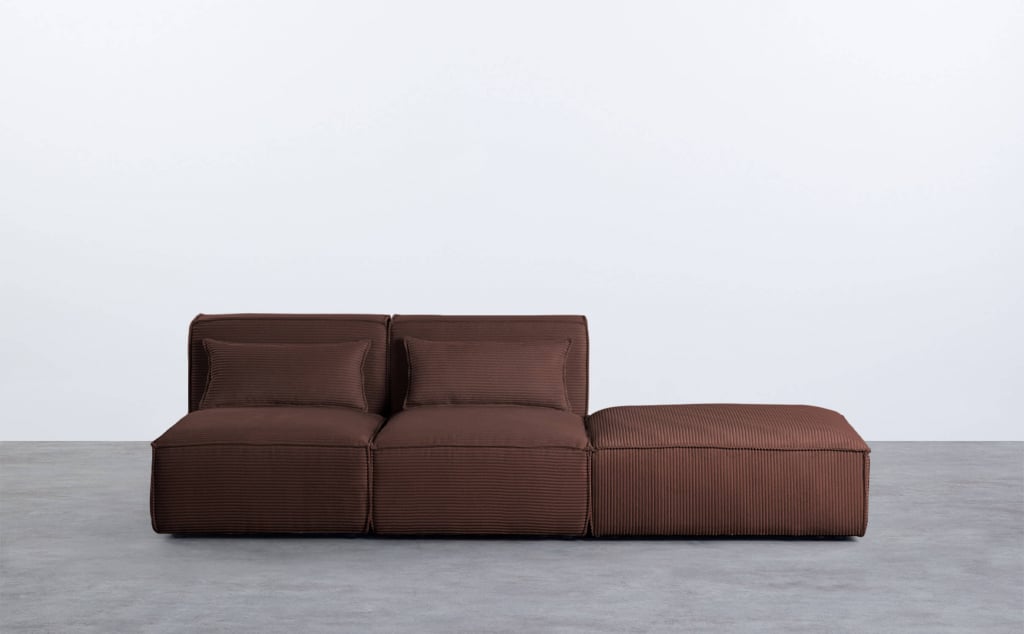Sofá Modular de 2 Piezas con Puff de Pana Gruesa Kilhe