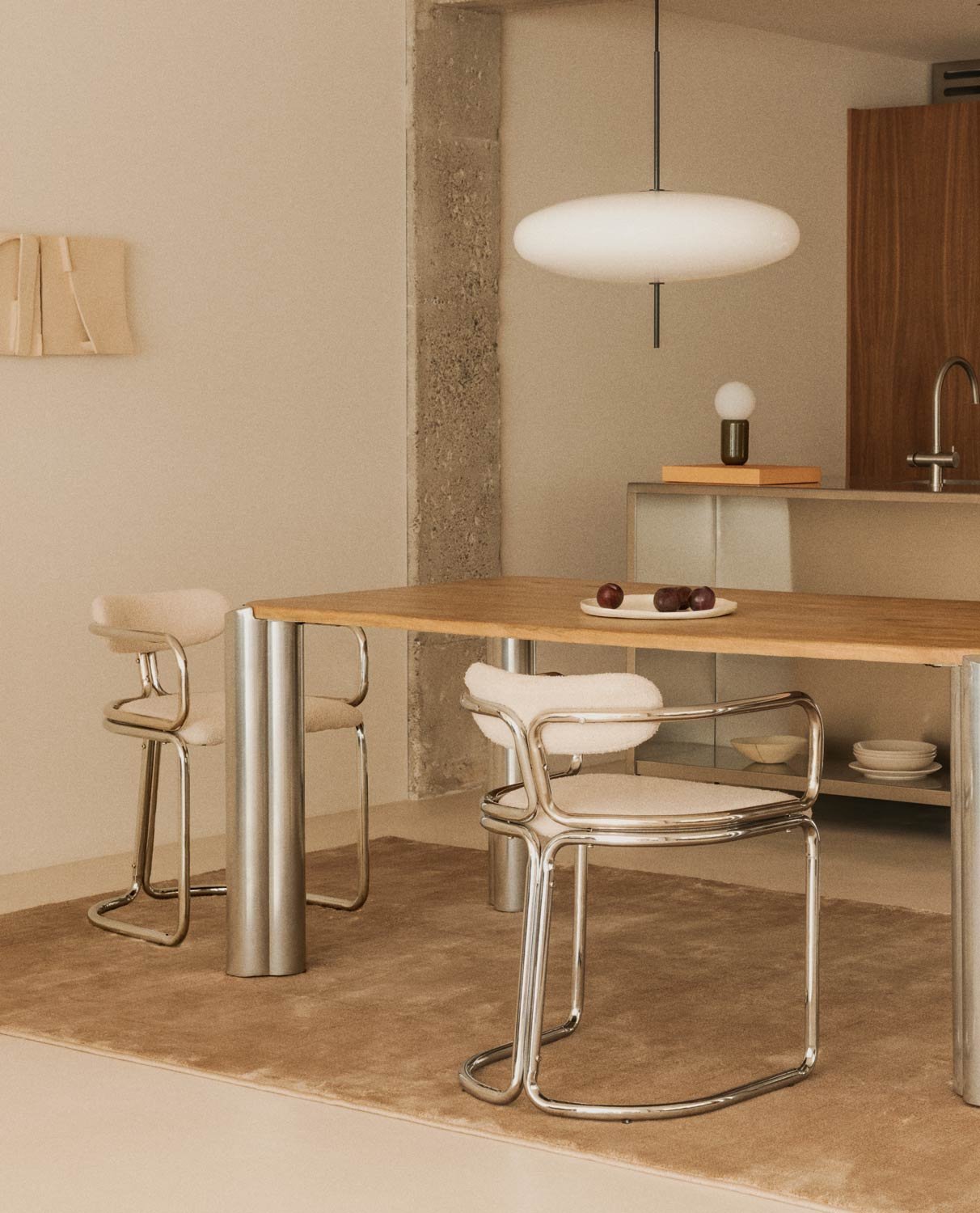 Silla de Comedor con Reposabrazos de Tela y Metal Teba Bouclé, imagen de galería 2