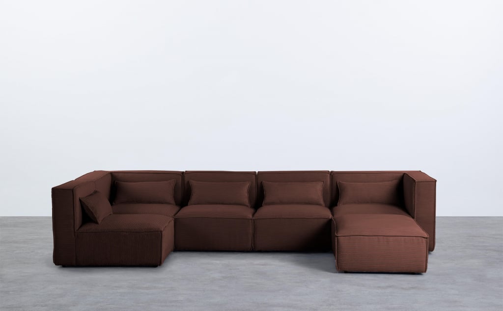 Sofá Modular de 5 piezas con Puff de Pana Gruesa Kilhe