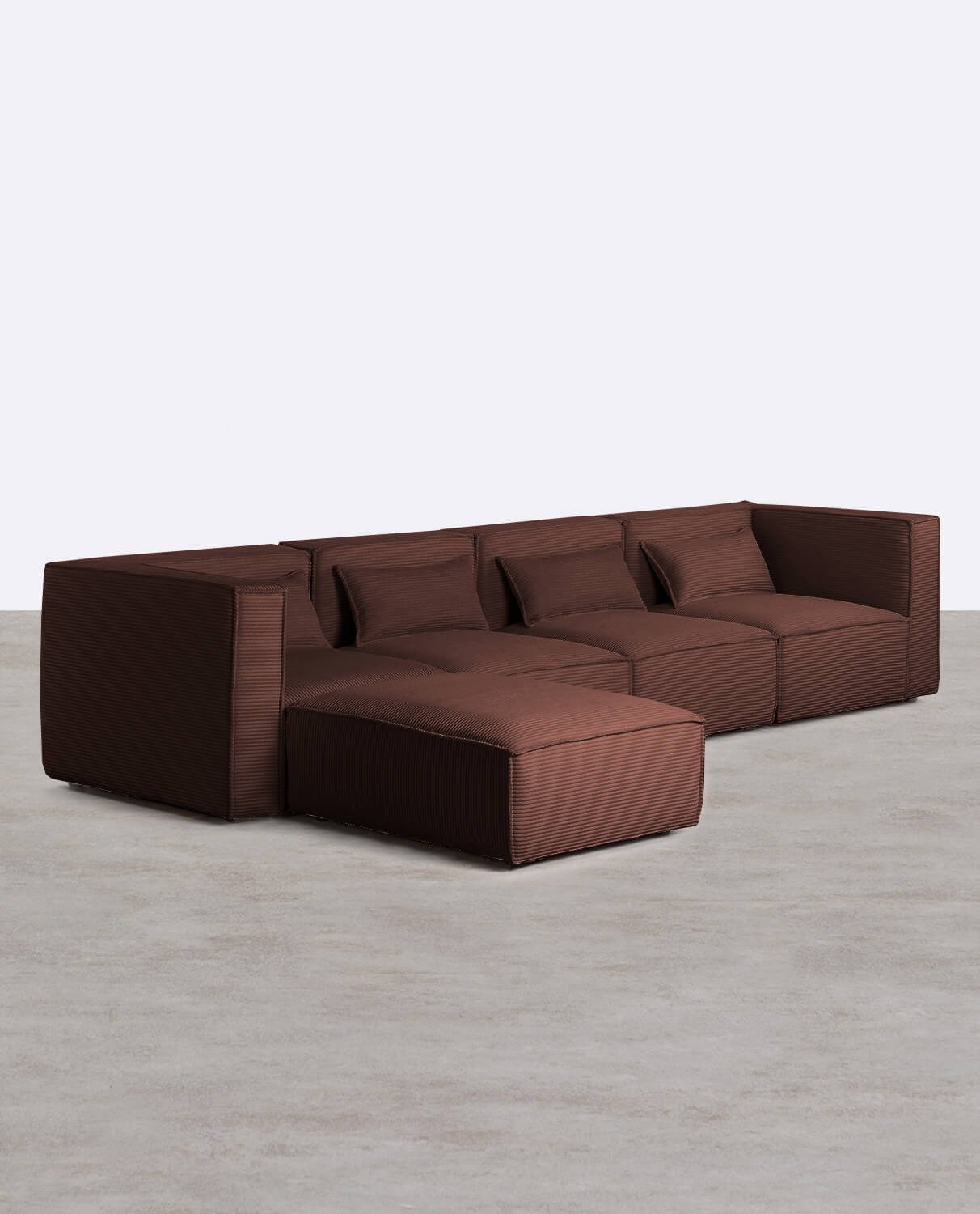 Sofá Modular de 4 Piezas con 2 Sillones Esquinero y Puff de Pana Gruesa Kilhe, imagen de galería 2