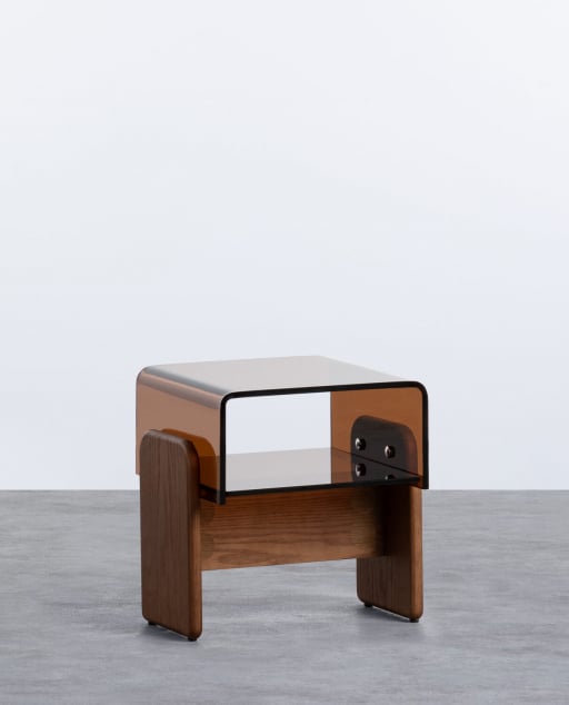 Mesa Auxiliar Rectangular de Cristal Curvado y Madera (45x40 cm) Clery