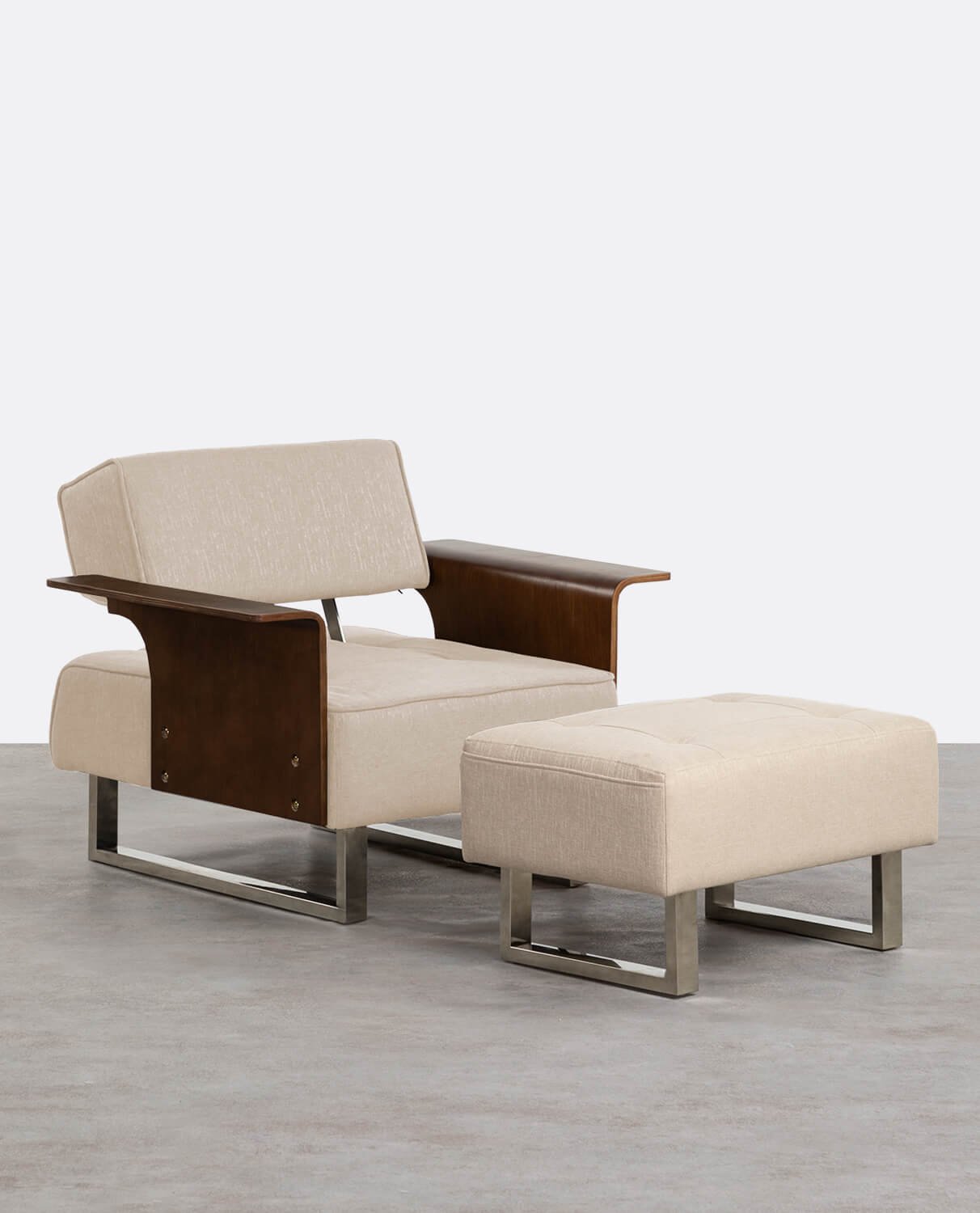 Sillón Reclinable con Reposapiés de Tela y Madera 70s, imagen de galería 1