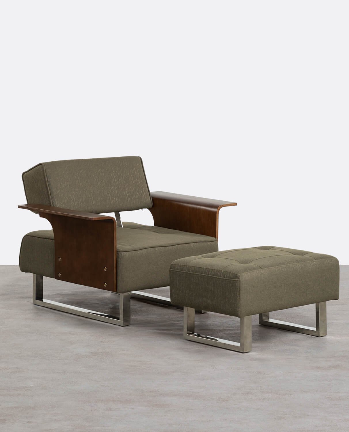 Sillón Reclinable con Reposapiés de Tela y Madera 70s, imagen de galería 1