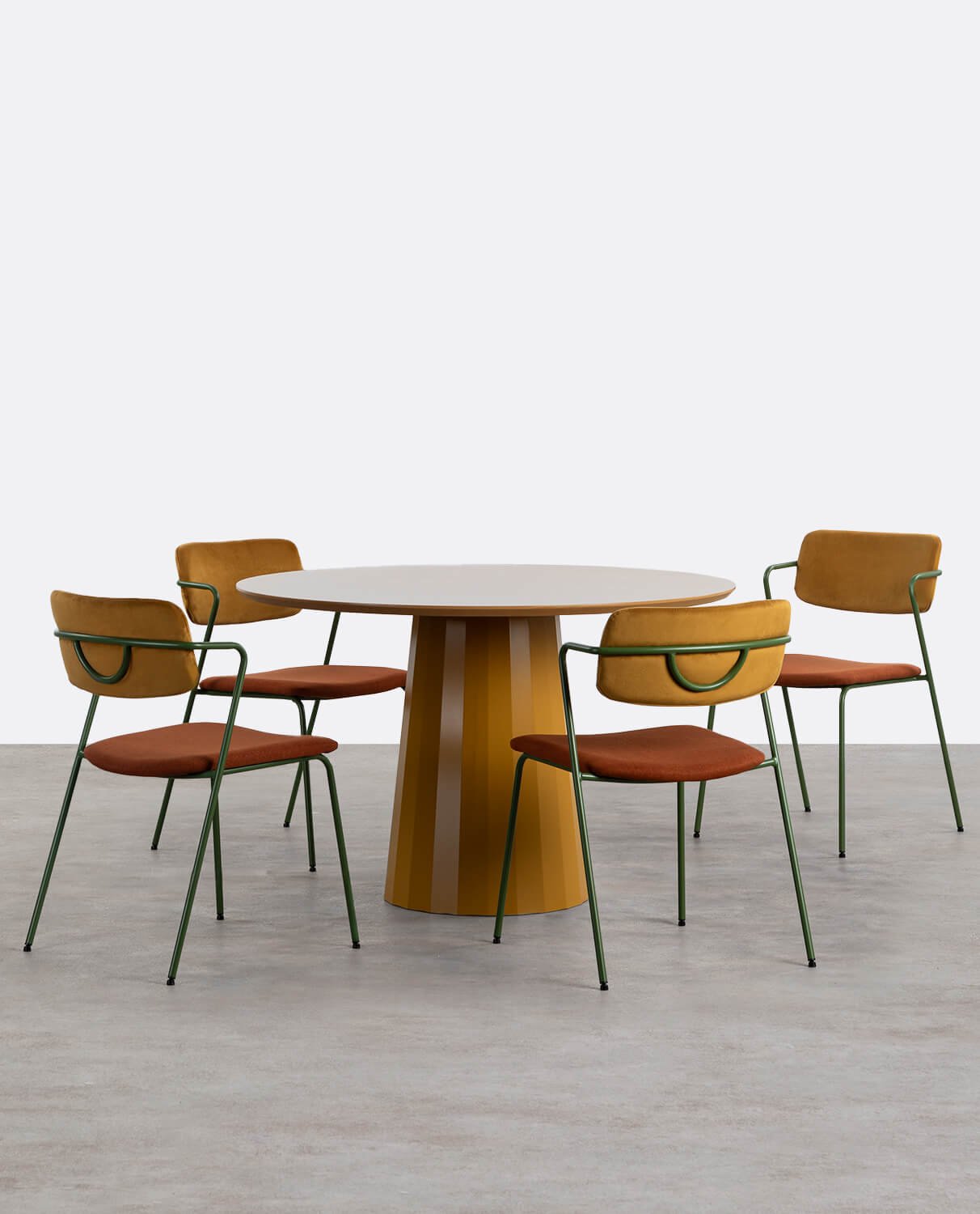 Set de Mesa de Comedor Redonda Irem (Ø120 cm) y 4 Sillas de Tela Irun, imagen de galería 2