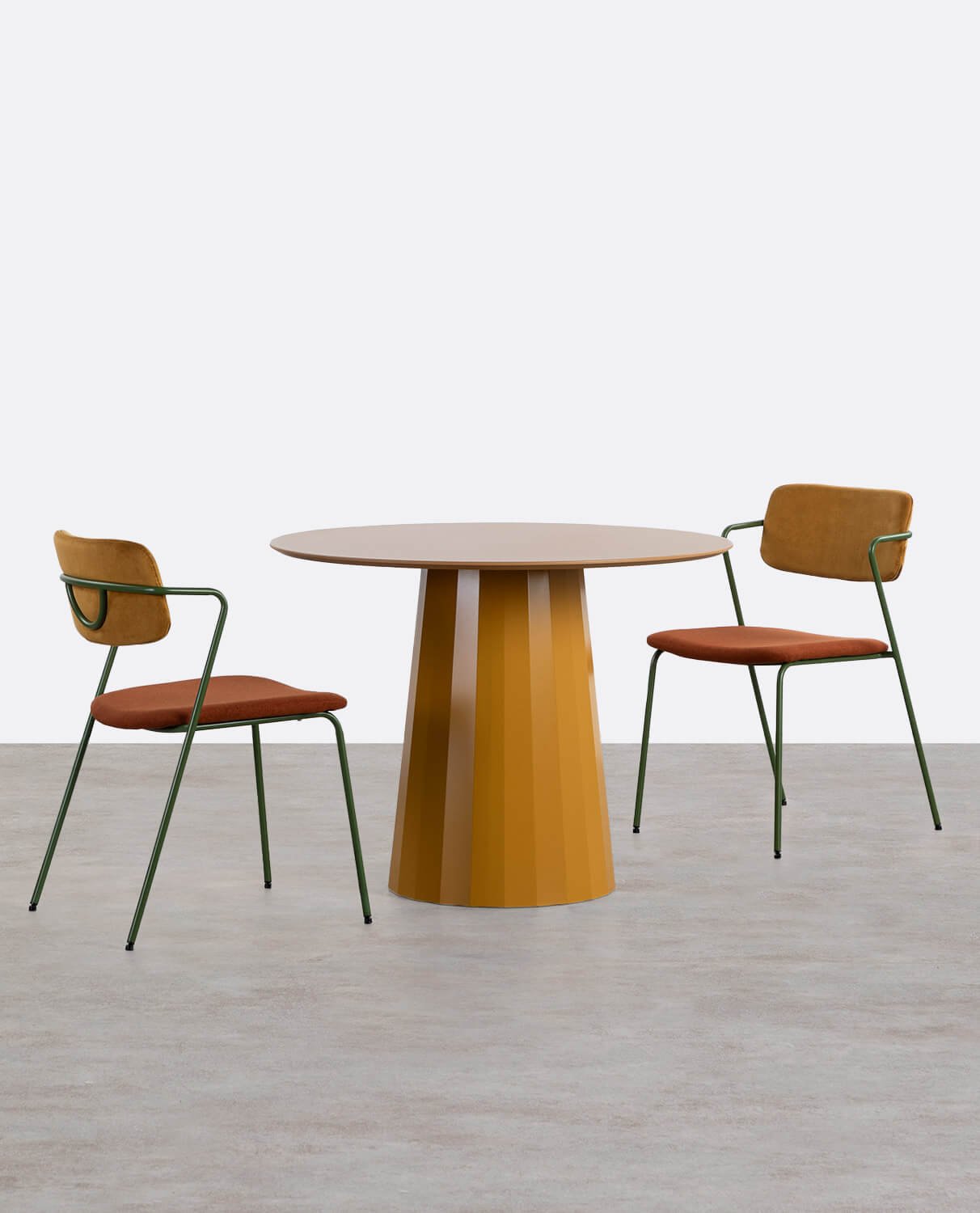 Set de Mesa de Comedor Redonda (Ø100 cm) Irem y 2 Sillas de Tela Irun, imagen de galería 1