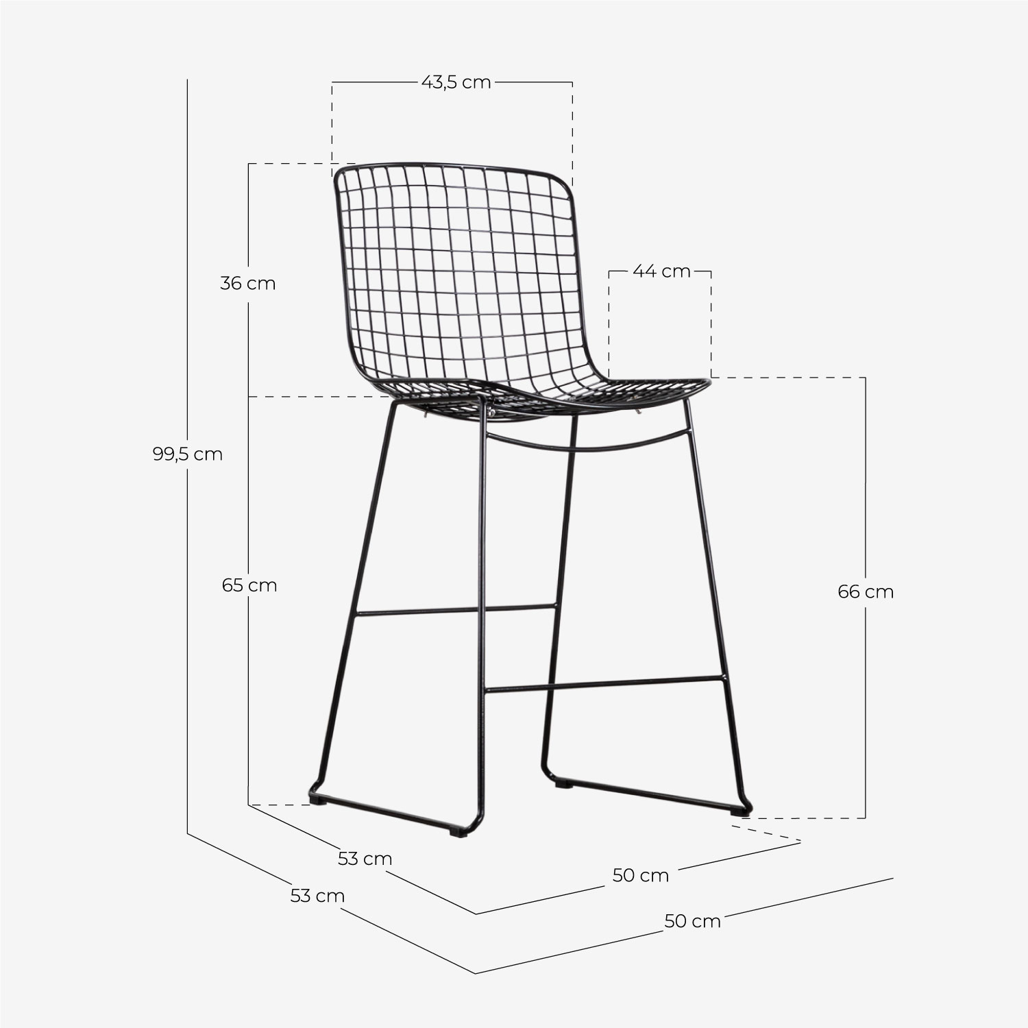 Taburete Alto de Metal (65 cm) Respaldo Alto Aras , medidas