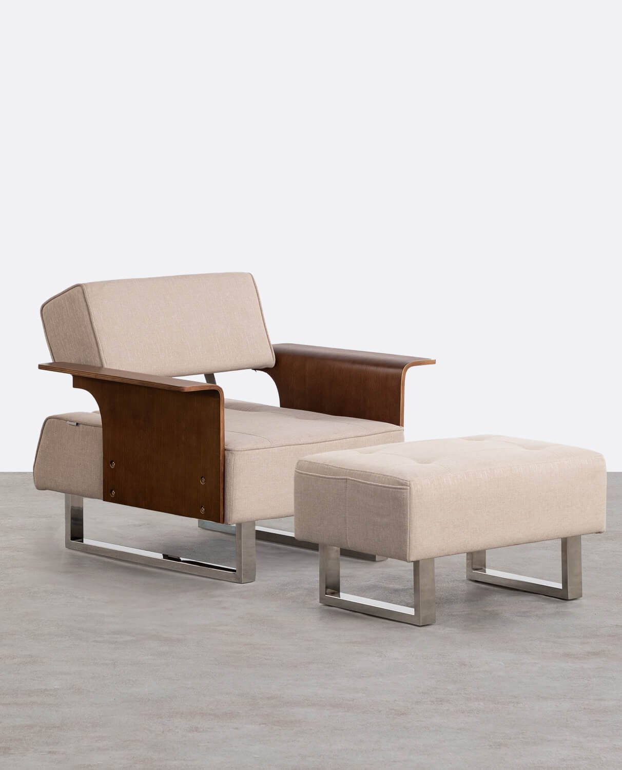 Sillón Reclinable con Reposapiés de Tela y Madera 70s, imagen de galería 1