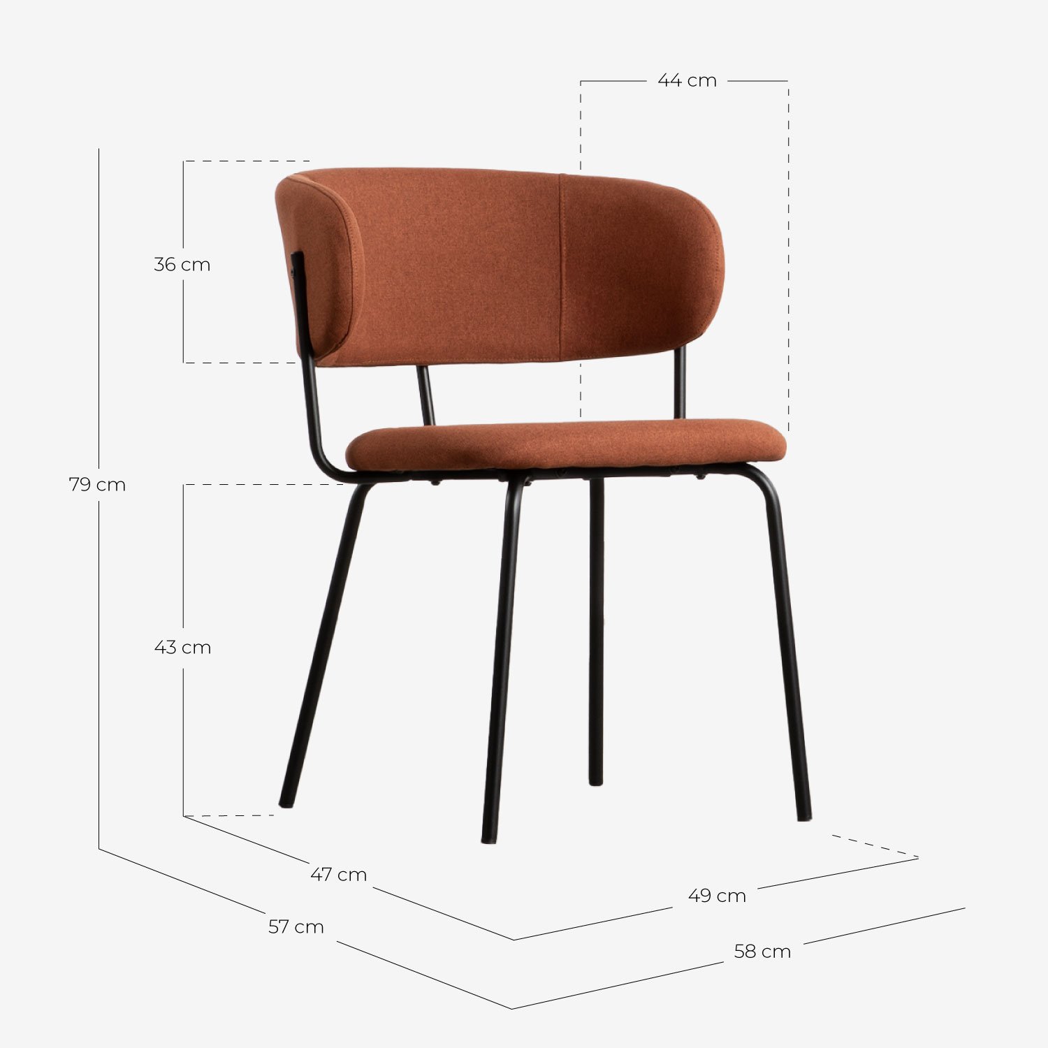 Pack 2 Sillas de Comedor de Tela y Metal Bonse, medidas