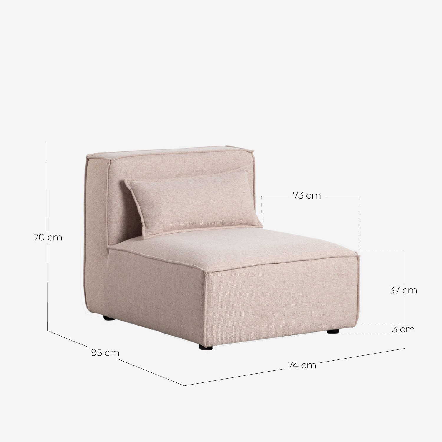 Sofá Modular de 3 Piezas con 2 Sillones Esquineros y Puff de Tela Kilhe, medidas
