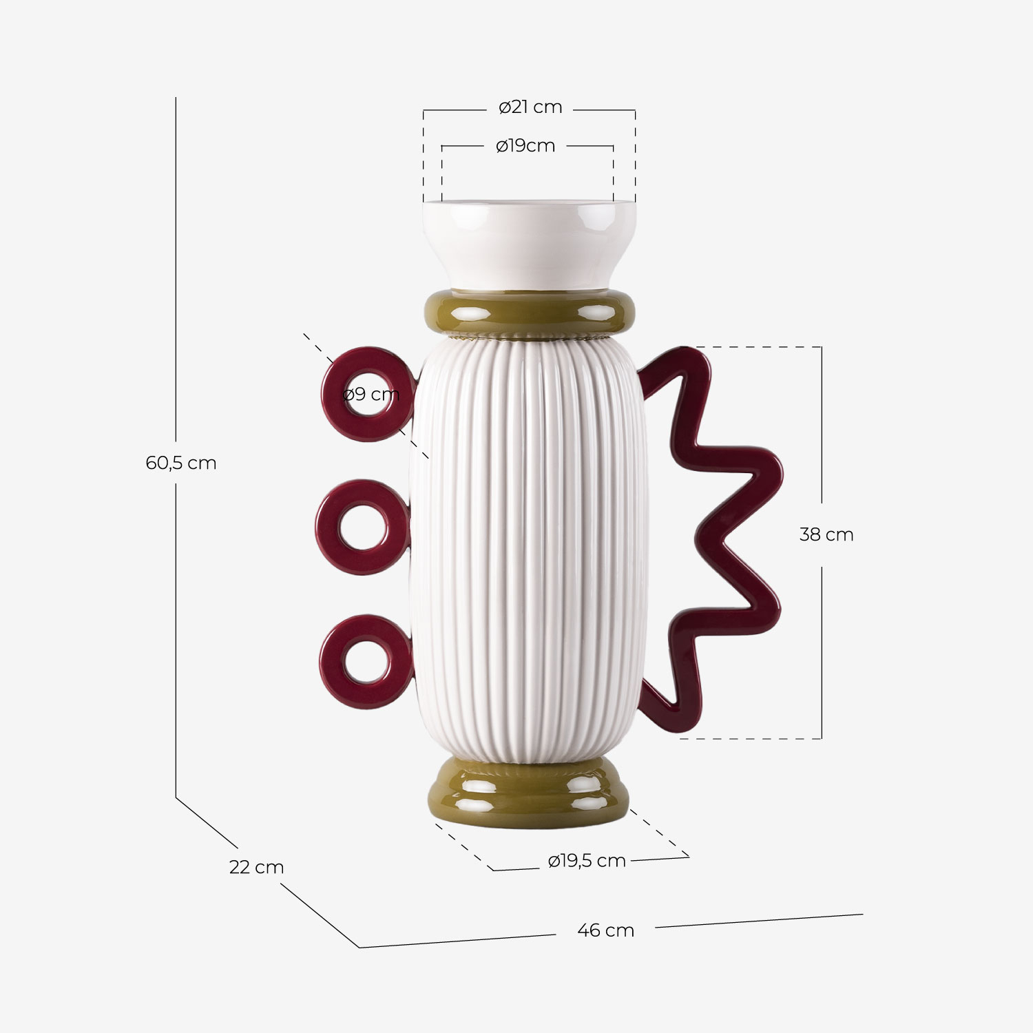 Jarrón Alto de Dolomita XL Odises, medidas