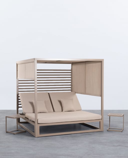 Set de Cama Balinesa Reclinable Mersia y 2 Mesas Auxiliares de Aluminio (40x40 cm) Kreta Colours