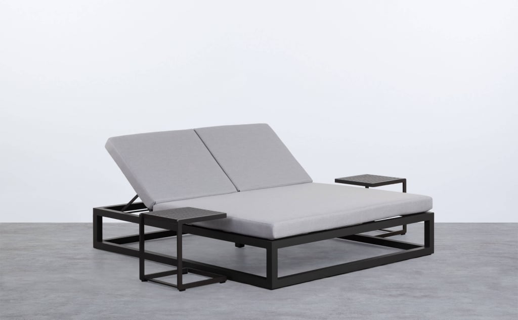 Tumbona Doble Reclinable Kewin y 2 Mesas Auxiliares de Aluminio Kreta Colours