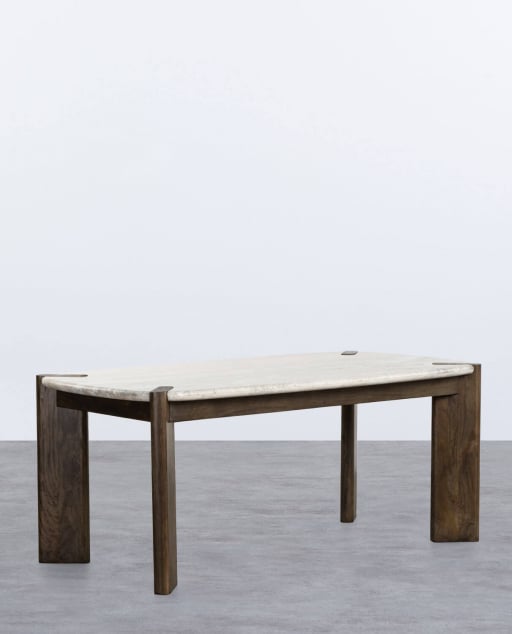 Mesa de Comedor Rectangular de Mármol Sawar y Madera de Mango (180x99 cm) Edgar - Mármol Sawar Natural