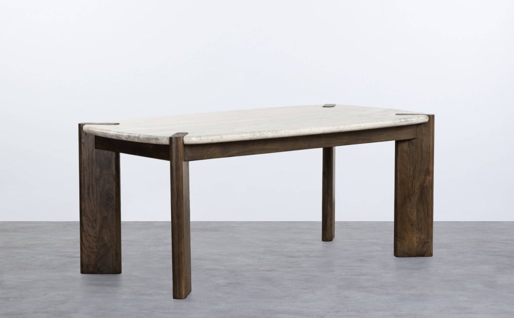 Mesa de Comedor Rectangular de Mármol Sawar y Madera de Mango (180x99 cm) Edgar