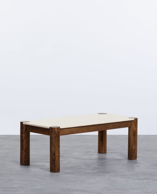 Mesa de Centro Rectangular de Mármol Botticino y Madera de Mango (120x60 cm) Dublin