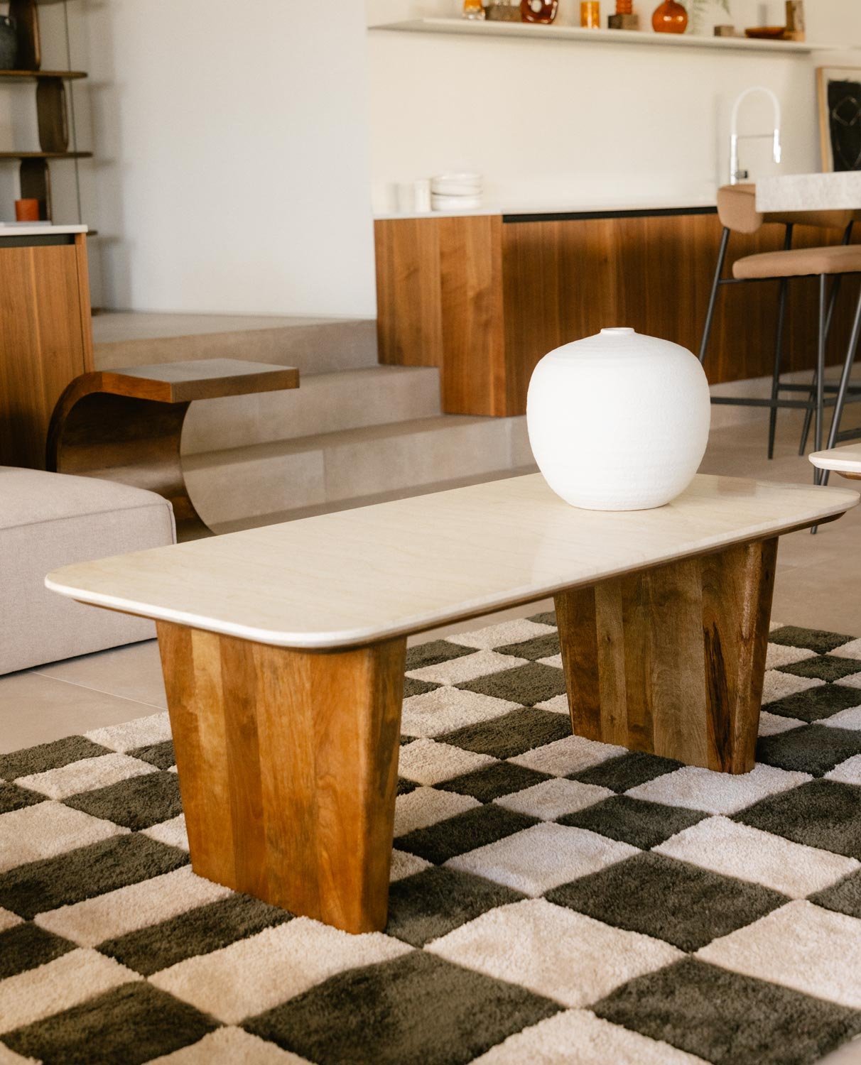 Mesa de Centro Rectangular de Mármol Egipcio y Madera de Mango (120x60 cm) Amatis, imagen de galería 2