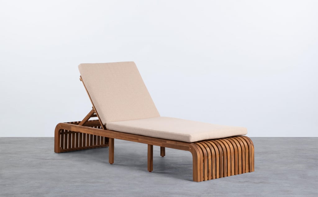Tumbona Reclinable de Madera de Acacia con Cojín de Tela Hazan