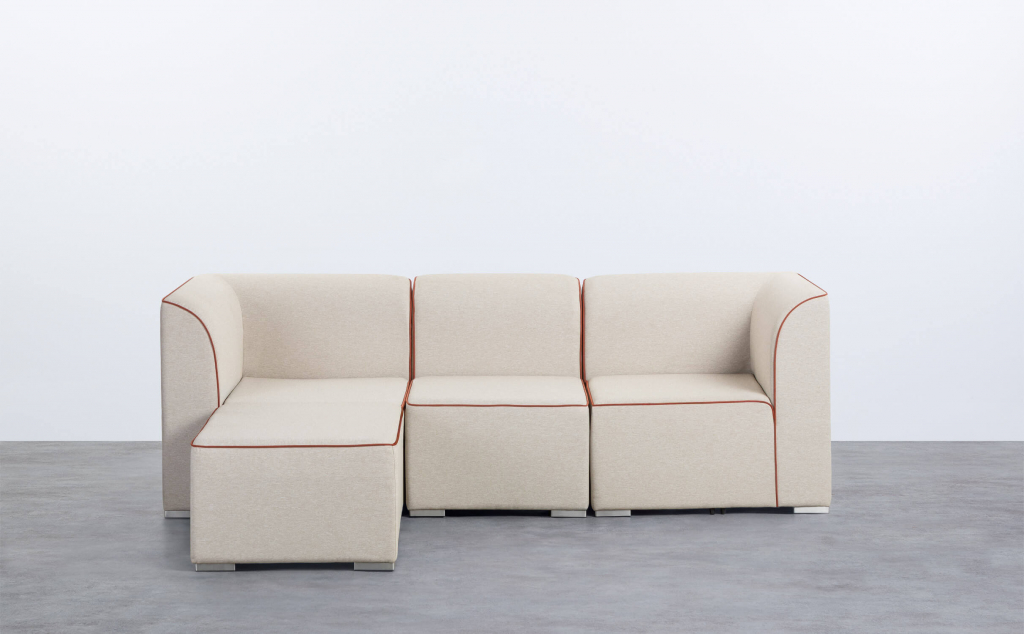 Sofá Modular de Jardín 3 Piezas con 2 Esquineros y Sillón con Puff de Tela Lagos