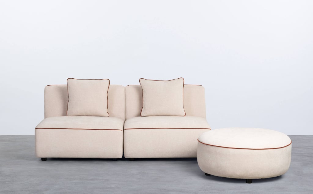 Sofá Modular de 2 Piezas Sillón con Puff Redondo de Tela Ilham 