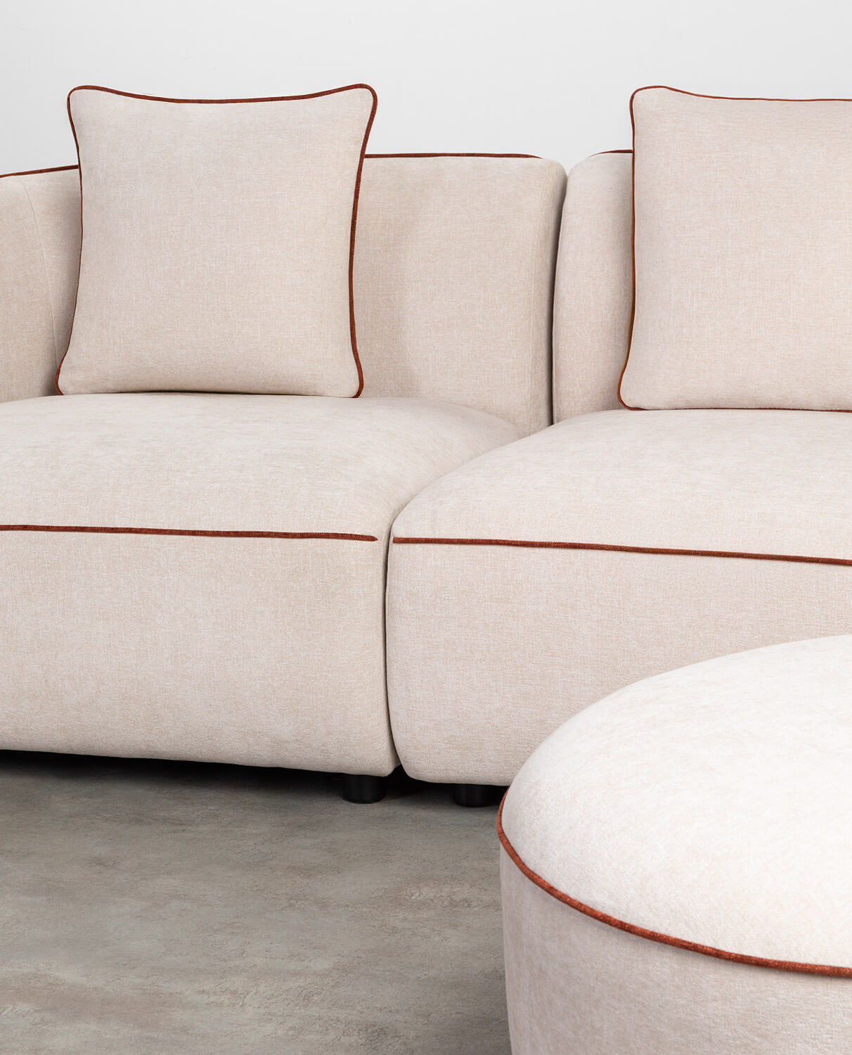 Sofá Modular de 2 Piezas Esquineras con Puff Redondo de Tela Ilham , imagen de galería 2