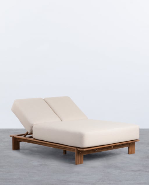 Tumbona Doble Reclinable de Madera de Acacia con Cojín de Tela Cael