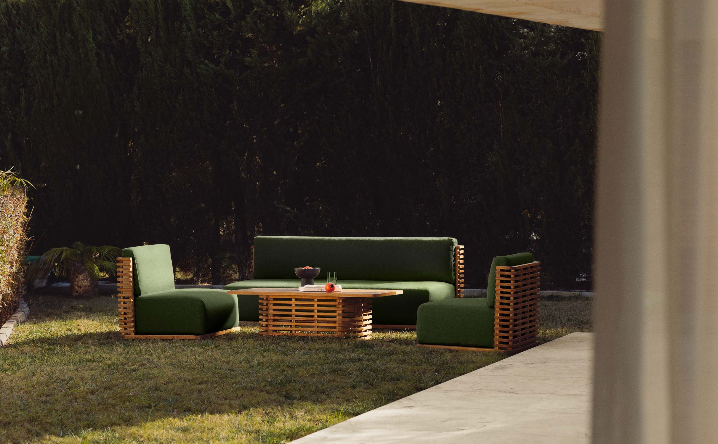 Set de Jardín de Madera de Acacia con Cojines de Tela Hazan, imagen de galería 1