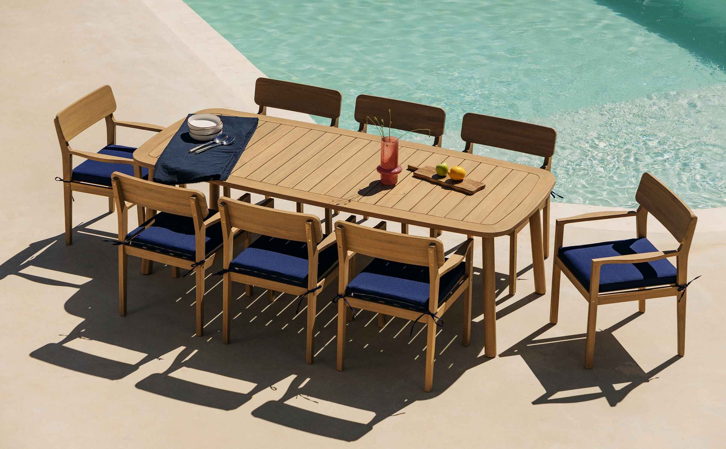 Set de Mesa Rectangular (240x100 cm) y 8 Sillas con Reposabrazos de Jardín de Madera de Acacia Marla, imagen de galería 1