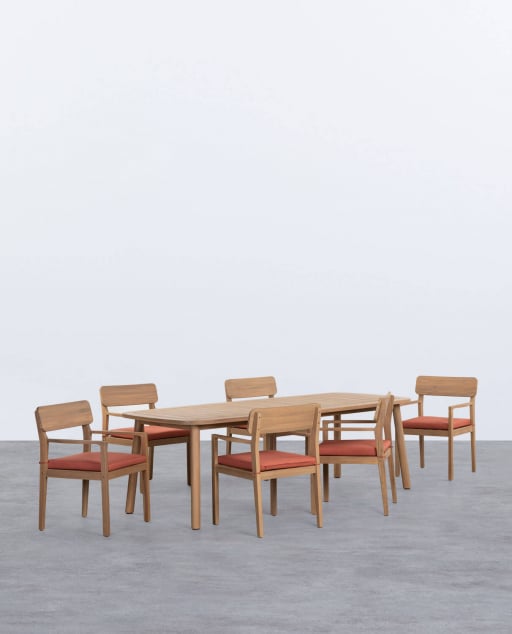 Set de Mesa Rectangular (240x100 cm) y 6 Sillas con Reposabrazos de Madera de Acacia de Exterior Marla