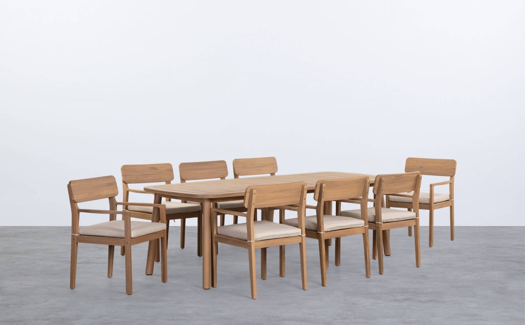 Set de Mesa Rectangular (240x100 cm) y 8 Sillas con Reposabrazos de Madera de Acacia de Exterior Marla