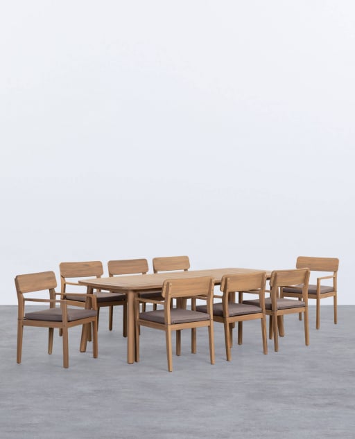 Set de Mesa Rectangular (240x100 cm) y 8 Sillas con Reposabrazos de Madera de Acacia de Exterior Marla