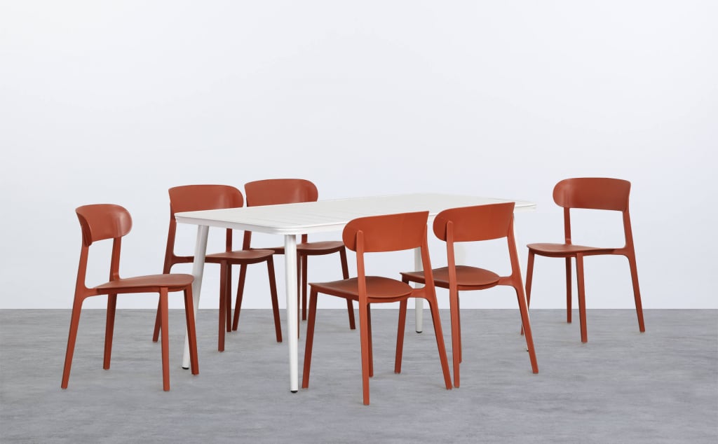 Set de Mesa Rectangular de Aluminio Cancún y 6 Sillas de Polipropileno de Exterior Briel