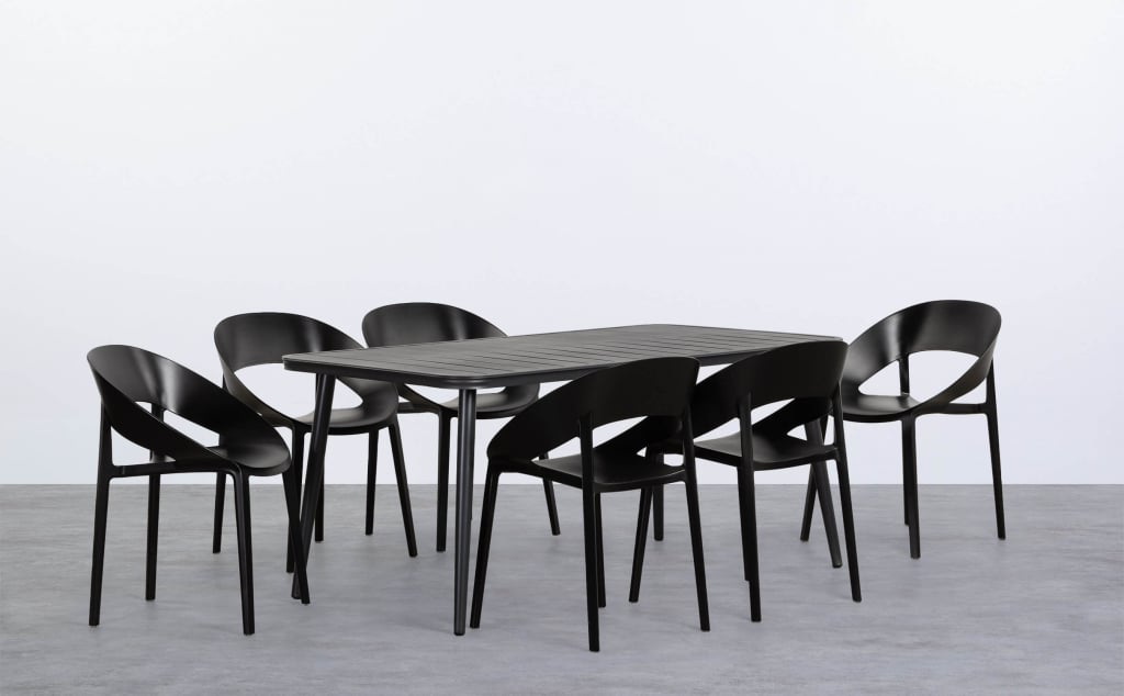 Set de Mesa Rectangular de Aluminio Cancún y 6 Sillas de Polipropileno de Exterior Lara
