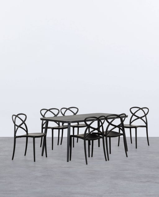 Set de Mesa Rectangular de Aluminio Cancún y 6 Sillas de Polipropileno de Exterior Cielo