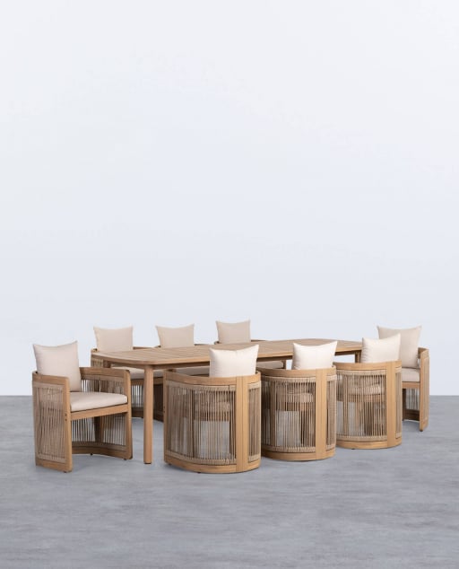 Set de Mesa Rectangular (240x100 cm) Marla y 8 Sillas de Madera de Acacia de Exterior Mirla - Acacia Natural